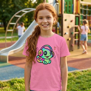 Süßes lächelndes Kawaii-Baby-Chamäleon mit Kopfhör T-Shirt