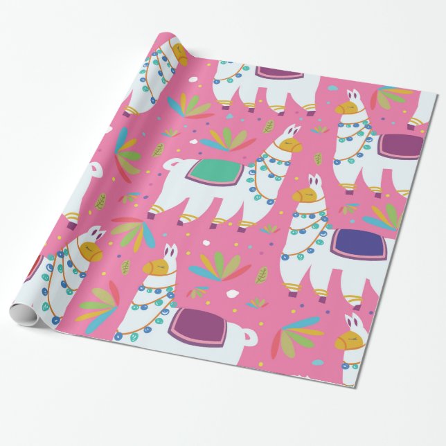 Süßes Lama-Muster Geschenkpapier (Ungerollt)
