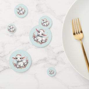 Süßes Lamm mit floraler Krone Illustration Konfetti