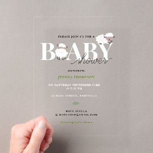 Süßes Lamm Moderne süße Bauernhoftiere Baby Shower Acryleinladungen