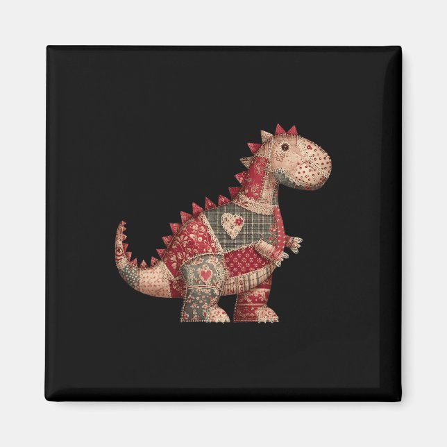 Süßes Land-Dinosaurier-Patchwork-Herzen Valentinst Magnet (Vorne)