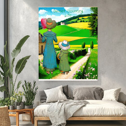 Süßes Landleben Grünflächen Bauernhöfe Hügel Rusti Poster