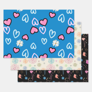Süßes, launisches Muster-Wrap-Papier-Set – Retro Geschenkpapier Set
