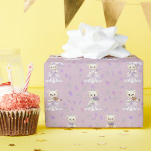 Süßes Lavendel-Prinzessin-Bär-Muster Geschenkpapier
