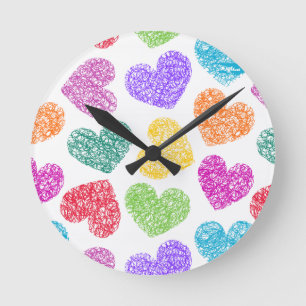 Süßes lebendiges Doodle-Herz Valentinstagsmuster Runde Wanduhr