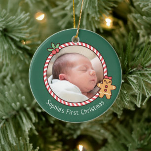 Süßes Lebkuchen-Mädchen Baby Erstes Weihnachtsfoto Keramik Ornament