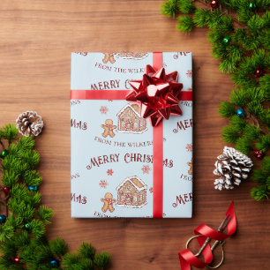 Süßes Lebkuchenhäuschen Blaues Weihnachten Geschenkpapier