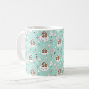 Süßes Lebkuchenhäuschen. Mint-Weihnachtsmuster. Kaffeetasse