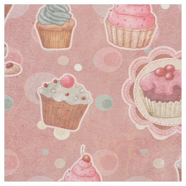 Süßes Leckerei Cupcakes Stoff (Nahaufnahme)