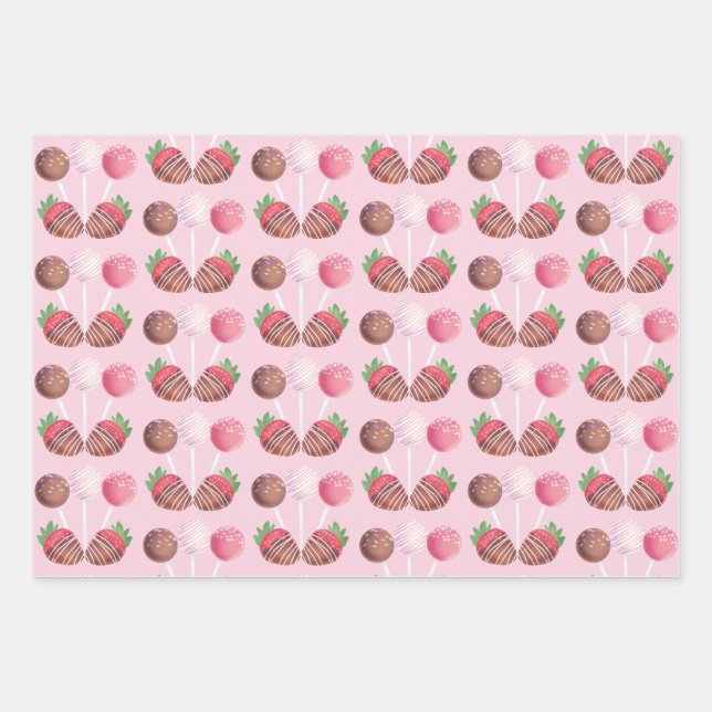 Süßes Leckerei Schokolade Erdbeeren und Kuchen Pop Geschenkpapier Set (Vorderseite 2)