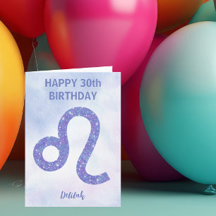 Süßes Leo-Sternzeichen Lila Happy Birthday Karte
