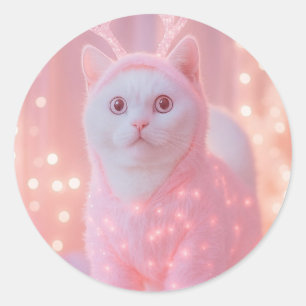 Süßes leuchtendes Rentier-Kitty Winterfantasie     Runder Aufkleber