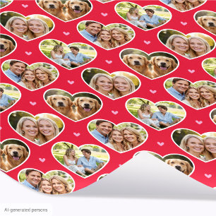 Süßes Liebesherz 4 Foto Elegantes Rot-Pink-Muster Geschenkpapier