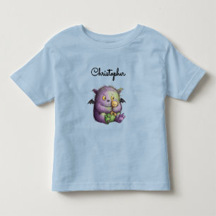 Süßes lila grünes flauschiges Monster Buddy Kleinkind T-shirt