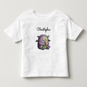 Süßes lila grünes flauschiges Monster Buddy Kleinkind T-shirt