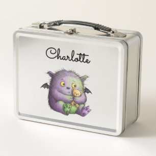 Süßes lila grünes flauschiges Monster Buddy Metall Brotdose
