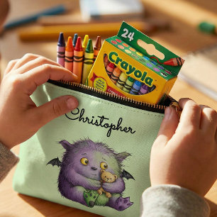 Süßes lila grünes flauschiges Monster Buddy Zubehörtasche