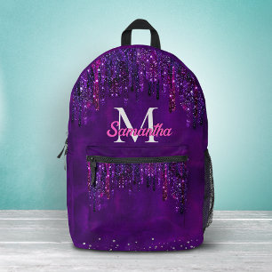 Süßes lila rosa Einhorn Glitter Tropfen Monogramm Bedruckter Rucksack