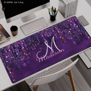 Süßes lila rosa Einhorn Glitter Tropfen Monogramm Schreibtischunterlage