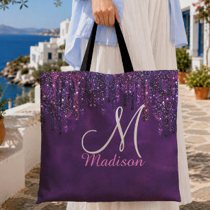 Süßes lila rosa Einhorn Glitter Tropfen Monogramm Tasche