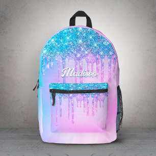 Süßes lila Türkis Glitter-Tropfen-Monogramm Bedruckter Rucksack