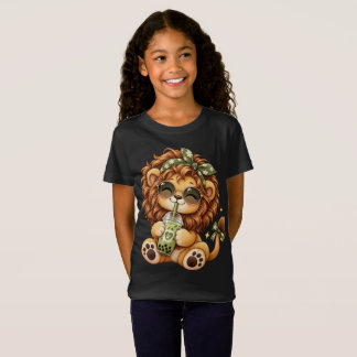 Süßes Löwe-Trinken-Matcha-Boba-Tee-T-Shirt-Design T-Shirt