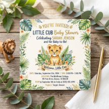 Süßes Löwenbaby Tropischer Safari-Grün Babyparty-E