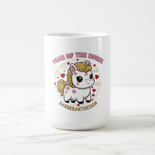Süßes Lunarjahr des Pferdes 2026 Florales Herz Cof Kaffeetasse