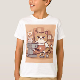 Süßes lustiges Cartoon-Barista-Katze-Kind-T-Shirt T-Shirt