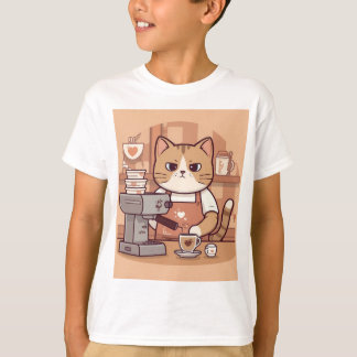 Süßes lustiges Cartoon-Barista-Katze-Kind-T-Shirt T-Shirt