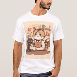 Süßes Lustiges Gemütliches Barista-Katze-und-Kaffe T-Shirt