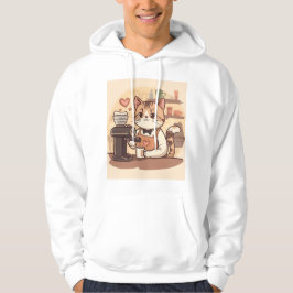 Süßes Lustiges Gemütliches Cartoon-Barista-Katzen- Hoodie