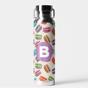 Süßes Macaroon-Muster gepunktetes lila Monogramm Trinkflasche