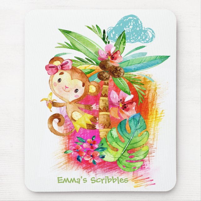 Süßes Mädchen-Affe klettert auf einen Baum Mousepad (Vorne)
