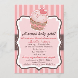 Süßes Mädchen-Babyparty-Kuchen-Rosa Einladung