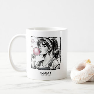 Süßes Mädchen & Blase, Comic Schwarz & Weiß, Lusti Kaffeetasse