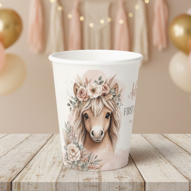Süßes Mädchen Boho Pferd Erster Geburtstag Pappbecher (Von Creator hochgeladen)