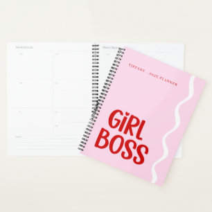 Süßes Mädchen Boss Pink und Rot Monogramm Jahr Planer