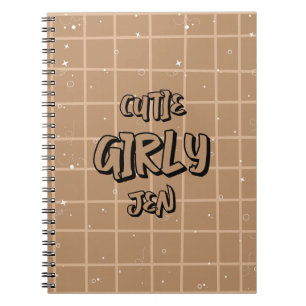 Süßes Mädchen-Braun-Gingham-Spiralnotizbuch Notizblock
