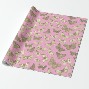 Süßes Mädchen-Golden-Beige-Schmetterlingsmuster Ro Geschenkpapier
