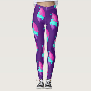 Süßes Mädchen-Hot-Pink-Lila-Eiscreme-Kegel-Muster Leggings