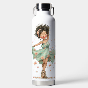SÜßES MÄDCHEN IN GRÜNEM SOMMERKLEID & BLUMEN GEKLE TRINKFLASCHE