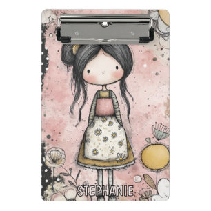 Süßes Mädchen in Rosa mit Gekleidetem Kleid Mini Klemmbrett
