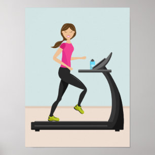 Süßes Mädchen läuft auf einem Laufband Illustratio Poster
