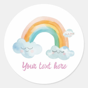 Süßes Mädchen Lila Aquarell Regenbogen Baby Geburt Runder Aufkleber