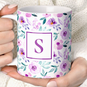 Süßes Mädchen-Lila-Blumen-Monogramm Kaffeetasse
