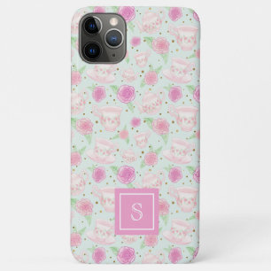 Süßes Mädchen-Mint-Gold-Teeparty-Monogramm Case-Mate iPhone Hülle