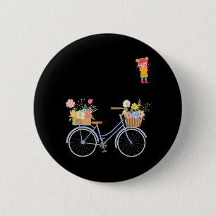 Süßes Mädchen mit Blumenfahrrad Lustiges Unisex-De Button