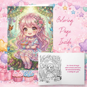 Süßes Mädchen mit Cupcake Geburtstag   Color Me Karte