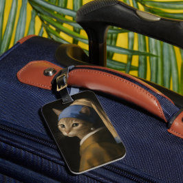 Süßes Mädchen mit einer Perlenohrring-Katzenkunst Gepäckanhänger